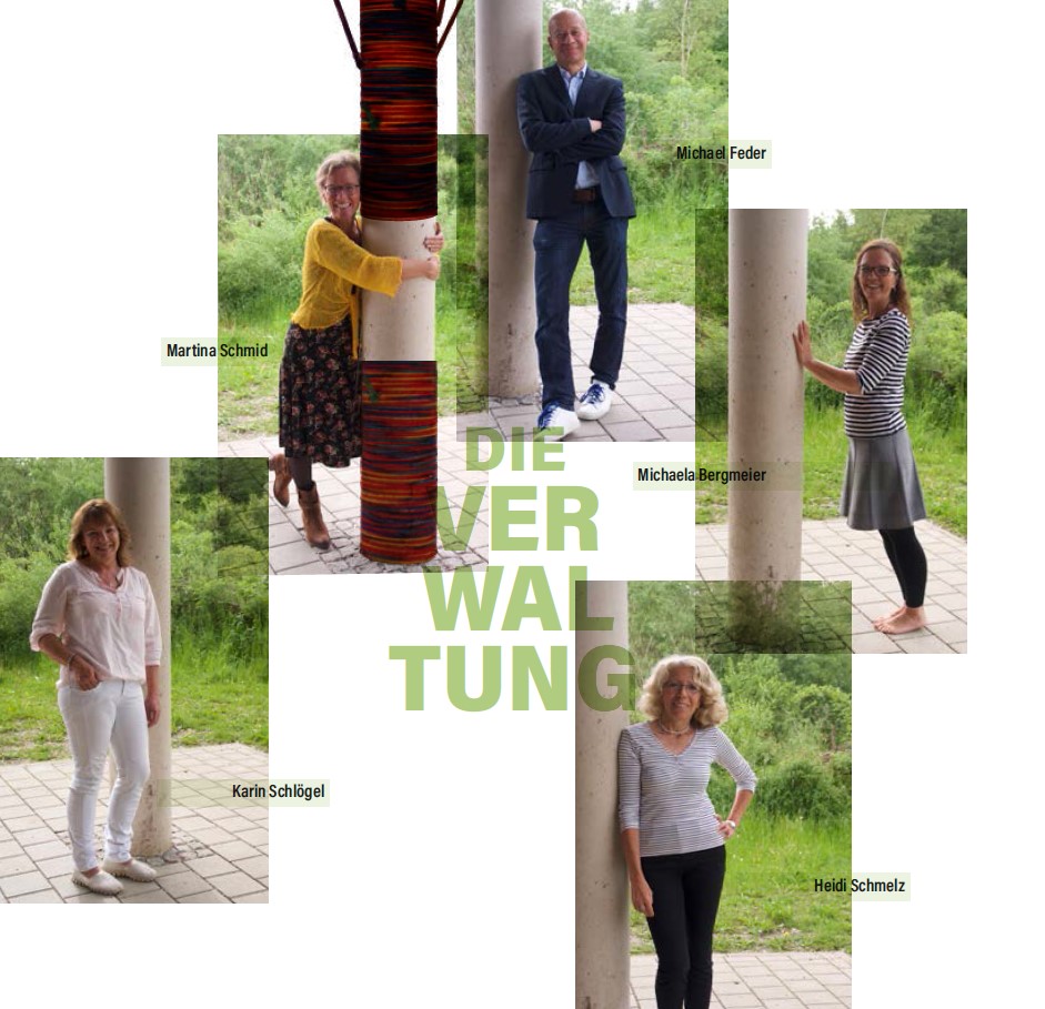 von links: Karin Schlögel (Personalverwaltung), Martina Schmid (Assistentin der Geschäftsführung), Michael Feder (Geschäftsführer), Heidi Schmelz (Buchhaltung), Michaela Bergmeier (Sekretariat)